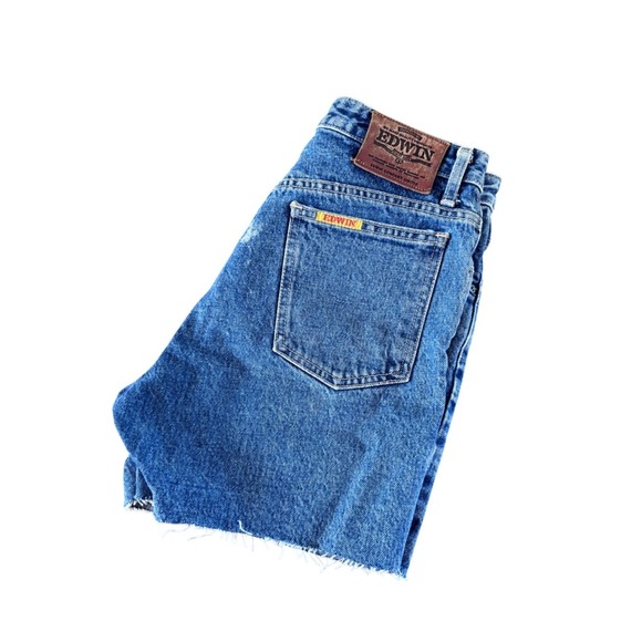 Edwin Pants - Vintage Edwin Japan Denim Shorts W30 High Rise Raw Hem Jeans Y2K Classic Wash